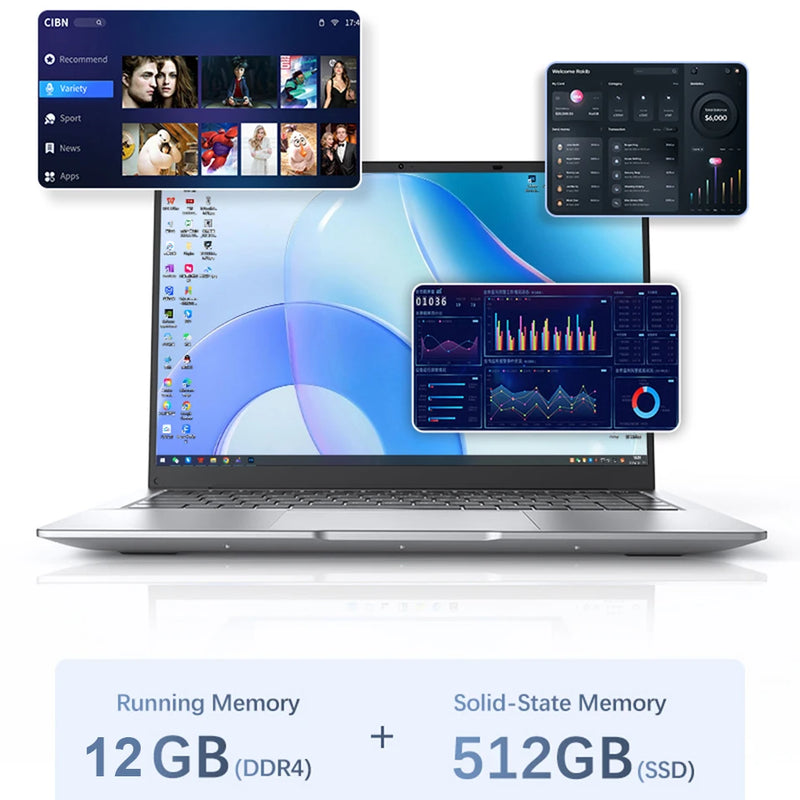 Laptop Computer Windows 11 Pro Intel Atom A3950 2025 Notebook PC 12GB RAM 512GB 1TB 2TB SSD 1920*1080P Office Study Computer