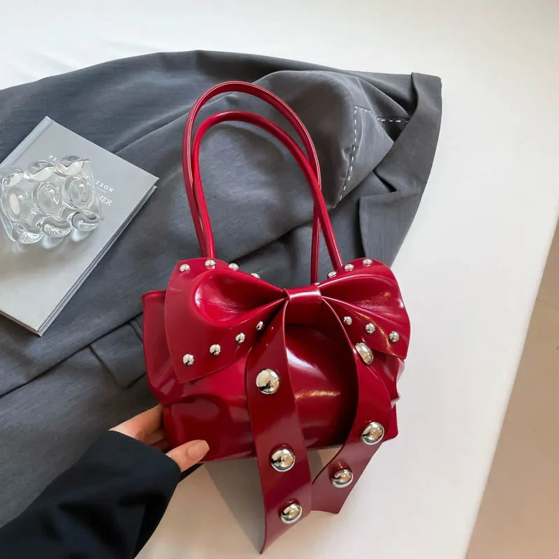 Trendy Bow Shoulder Bag Handbag Casual Underarm Bag Daily Commuting Bags PU Leather Lady Banquet Bag Business Women's Bags