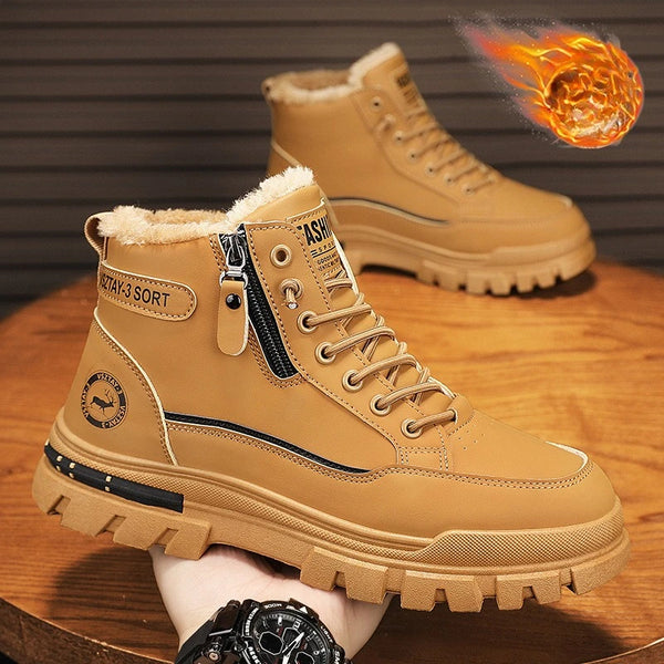 New winter plush  thick warm men's cotton shoes trendy outdoor high top male snow boots