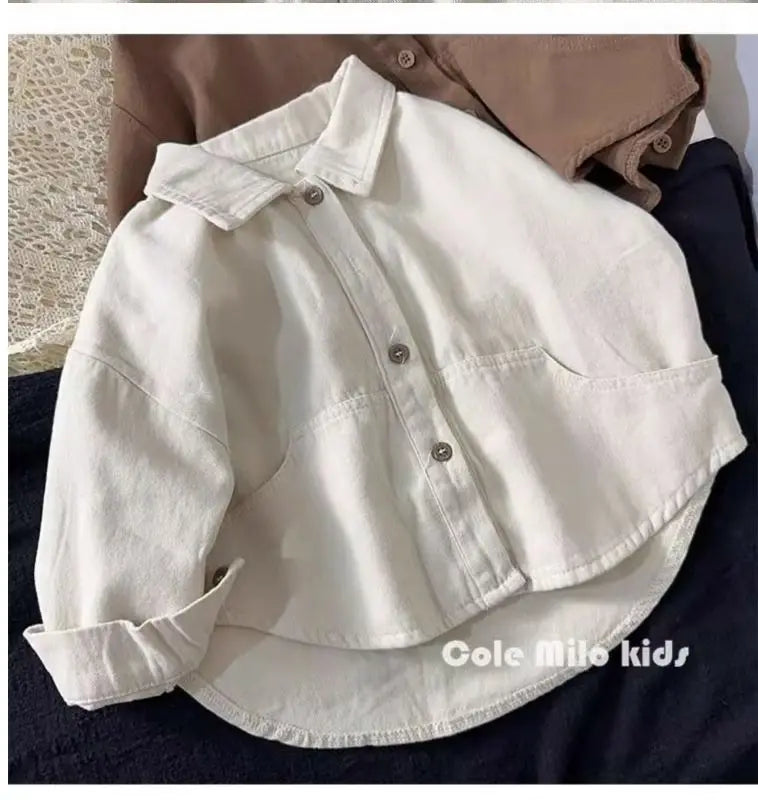 Korean boys' shirt long sleeved spring and autumn 2024 new girls' shirt baby top children's cardigan outdoor wear