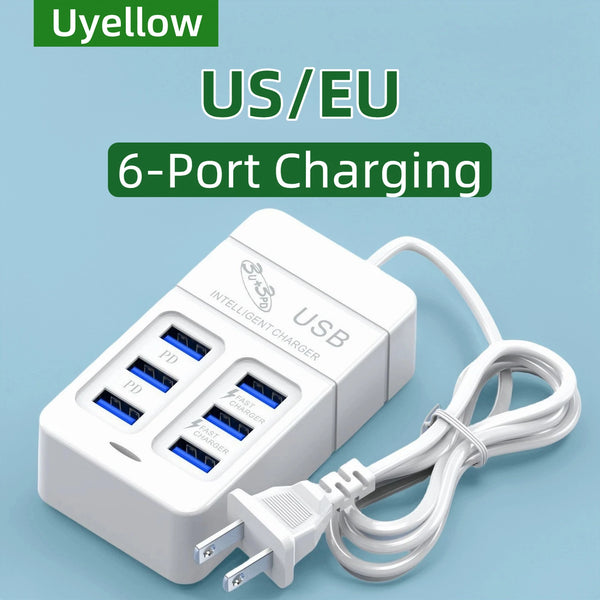 6Ports Multiport USB Charger 35W PD Type-C Mobile Phone Fast Chargin Quick Type C Wall Chargers TypeC Hub Adapter EU US Plug