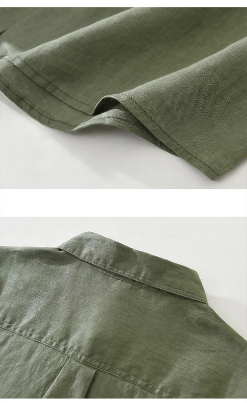 7627 100% Linen White Shirt for Men Spring Summer Fashion Solid Color Long Sleeve Simple Basic Business Casual Lapel Blouse Tops