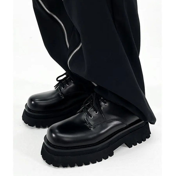 2024 Derby Men's Thick-Soled High-Grade British round Toe Men's Leather Increased Leisure Style Big Toe Fashion Shoes