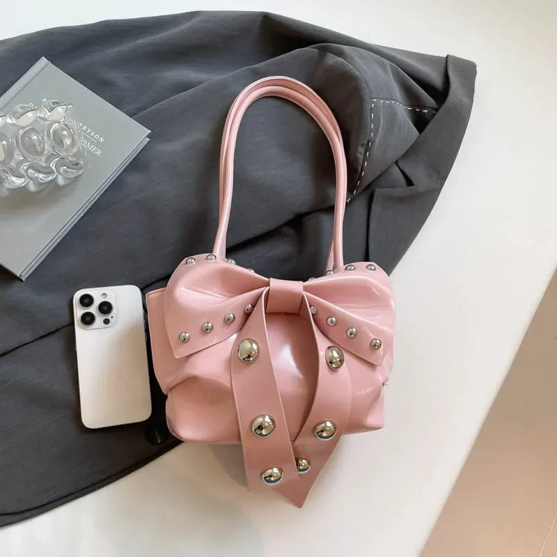 Trendy Bow Shoulder Bag Handbag Casual Underarm Bag Daily Commuting Bags PU Leather Lady Banquet Bag Business Women's Bags