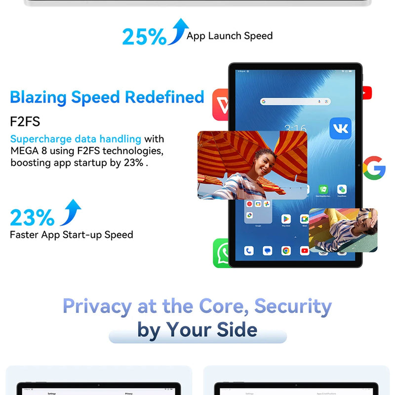 Blackview MEGA 8 Tablet 13 inch FHD+ Display 11000mAh 256GB 512GB AI Android 15 50Mp Camera 4 BOX Speakers 4G Pad PC
