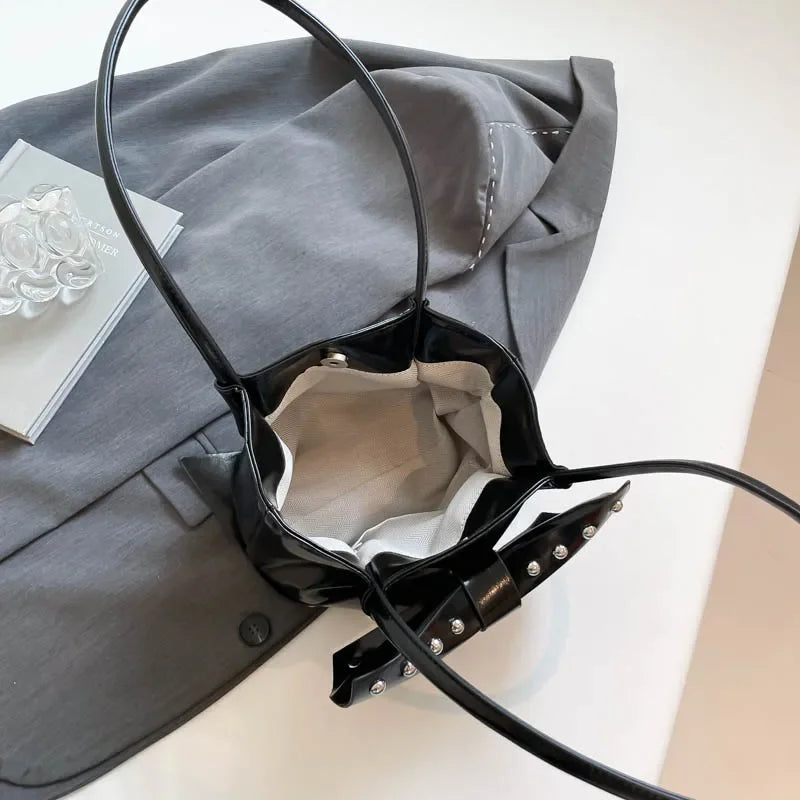 Trendy Bow Shoulder Bag Handbag Casual Underarm Bag Daily Commuting Bags PU Leather Lady Banquet Bag Business Women's Bags