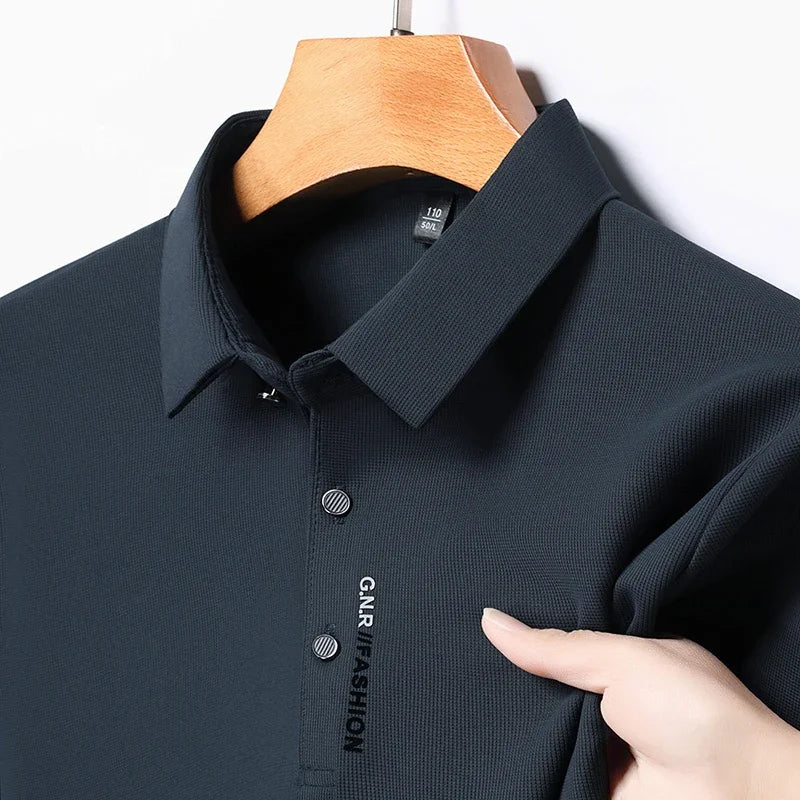 Men's Short Sleeve Solid Color Polo Shirt Breathable Comfortable Elastic Top New Arrivals Casual Business Style