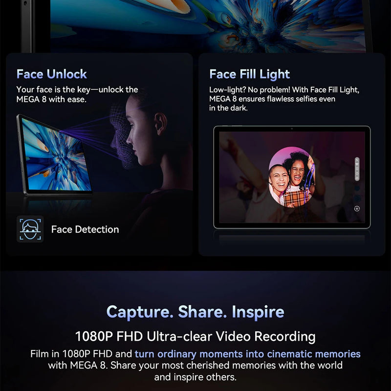Blackview MEGA 8 Tablet 13 inch FHD+ Display 11000mAh 256GB 512GB AI Android 15 50Mp Camera 4 BOX Speakers 4G Pad PC