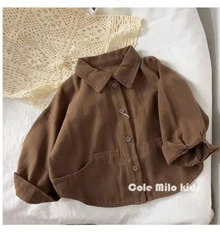 Korean boys' shirt long sleeved spring and autumn 2024 new girls' shirt baby top children's cardigan outdoor wear