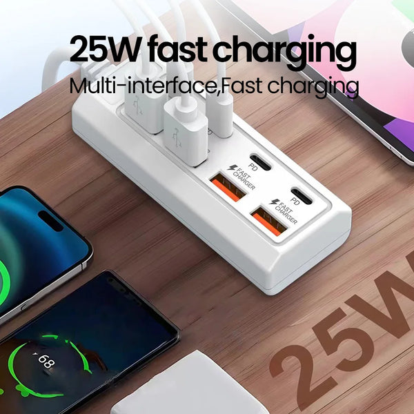 25W 8 Ports USB Charger Type C Wall Charger USB MultiPort Fast Charging Travel Socket Universal Phone Adapter For Mobile Phone