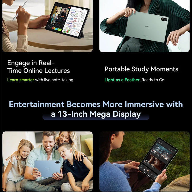 Blackview MEGA 8 Tablet 13 inch FHD+ Display 11000mAh 256GB 512GB AI Android 15 50Mp Camera 4 BOX Speakers 4G Pad PC
