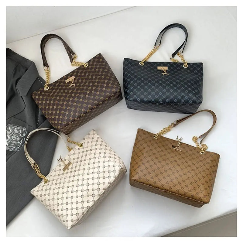 New PU Leather Shoulder Bags Large Capacity Printing Handbags Shopping Bag Women