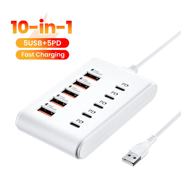 5 Type C Charger  with 5 USB Hub Extender Spiltter PD Fast Charging Multiport 10 in 1 Adapter Universal USB C Charger