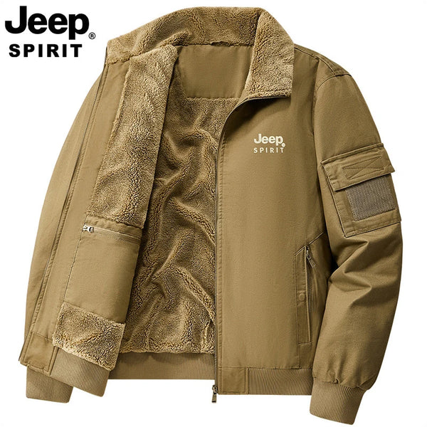 JEEP SPIRIT Men's Jacket Multi-pocket Cotton Padded Warm Top Thickened Autumn Winter Collar Fashion Casual Outdoor Coat