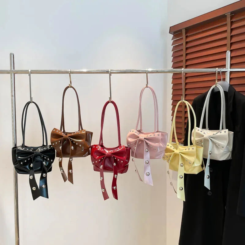 Trendy Bow Shoulder Bag Handbag Casual Underarm Bag Daily Commuting Bags PU Leather Lady Banquet Bag Business Women's Bags