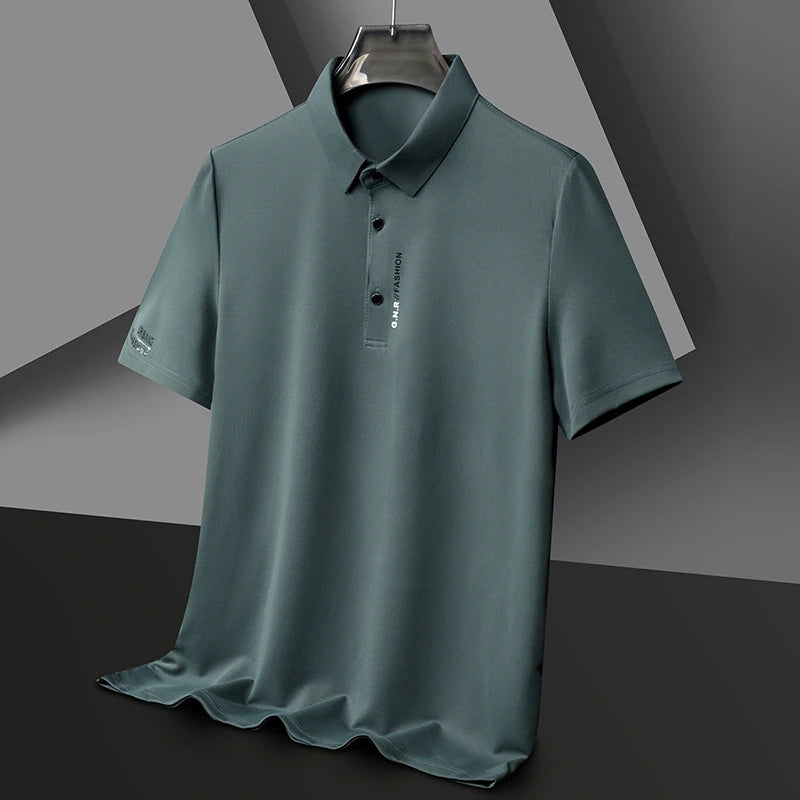 Men's Short Sleeve Solid Color Polo Shirt Breathable Comfortable Elastic Top New Arrivals Casual Business Style