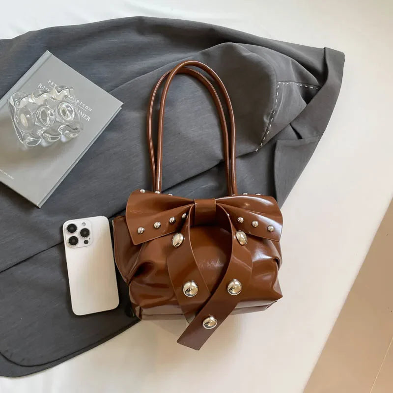 Trendy Bow Shoulder Bag Handbag Casual Underarm Bag Daily Commuting Bags PU Leather Lady Banquet Bag Business Women's Bags