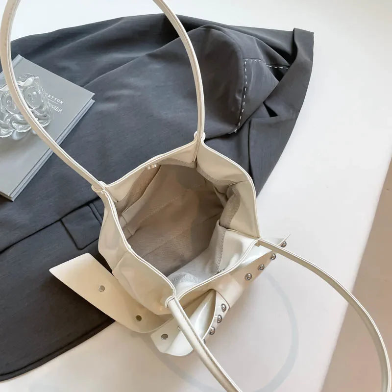 Trendy Bow Shoulder Bag Handbag Casual Underarm Bag Daily Commuting Bags PU Leather Lady Banquet Bag Business Women's Bags