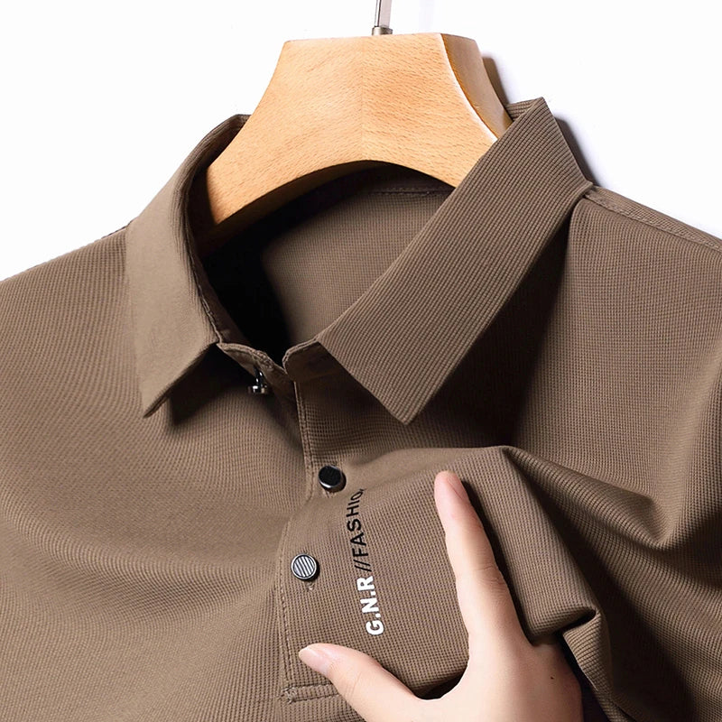 Men's Short Sleeve Solid Color Polo Shirt Breathable Comfortable Elastic Top New Arrivals Casual Business Style