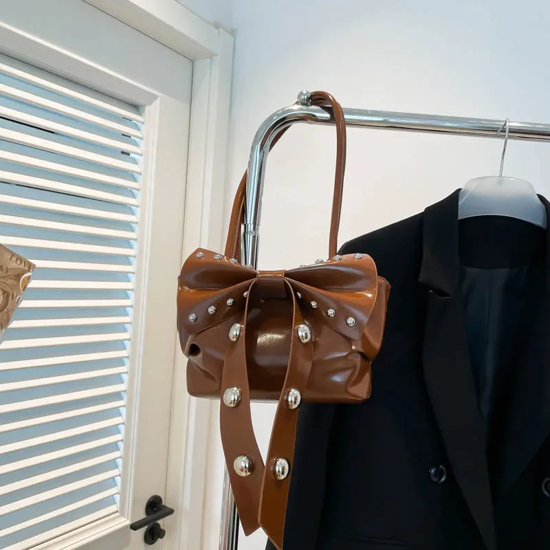 Trendy Bow Shoulder Bag Handbag Casual Underarm Bag Daily Commuting Bags PU Leather Lady Banquet Bag Business Women's Bags