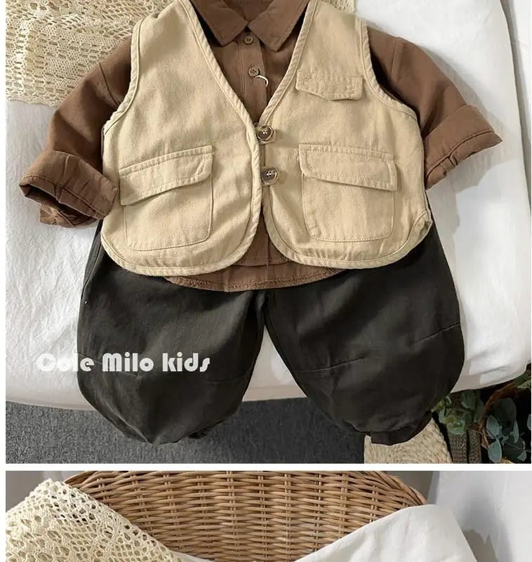 Korean boys' shirt long sleeved spring and autumn 2024 new girls' shirt baby top children's cardigan outdoor wear