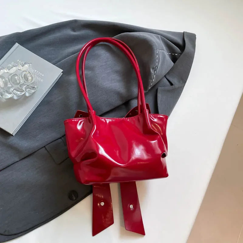 Trendy Bow Shoulder Bag Handbag Casual Underarm Bag Daily Commuting Bags PU Leather Lady Banquet Bag Business Women's Bags