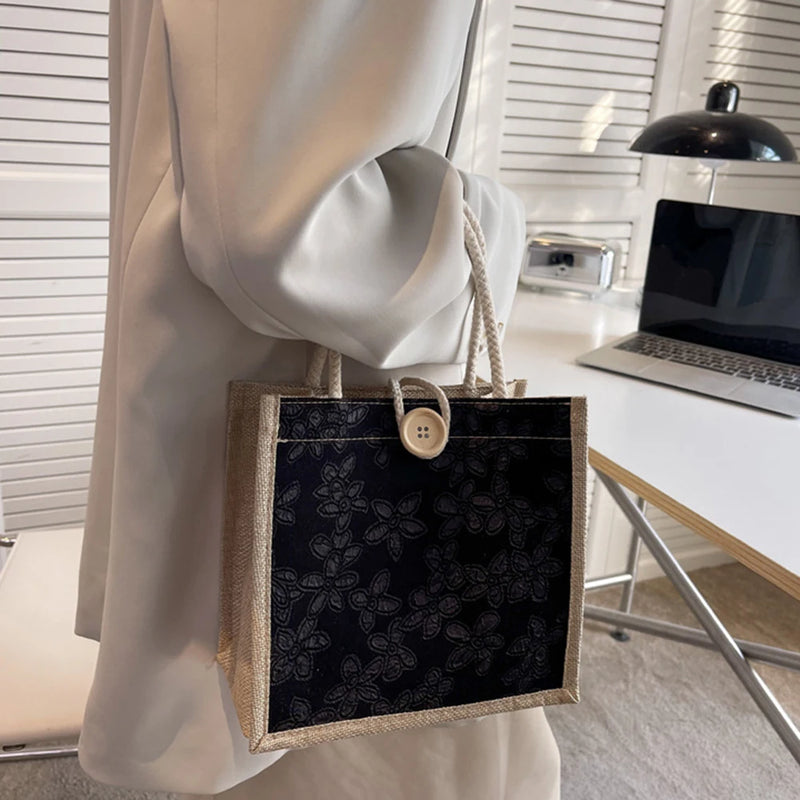 Linen Bags Handbag For Women Shopper Tote Bag Fashion Designer Bag Convenient Large-capacity For Travel Grocery Bag Organizer