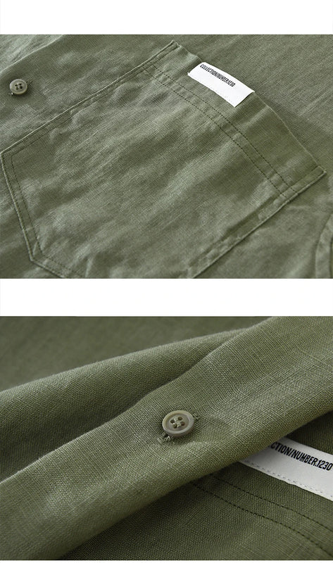 7627 100% Linen White Shirt for Men Spring Summer Fashion Solid Color Long Sleeve Simple Basic Business Casual Lapel Blouse Tops