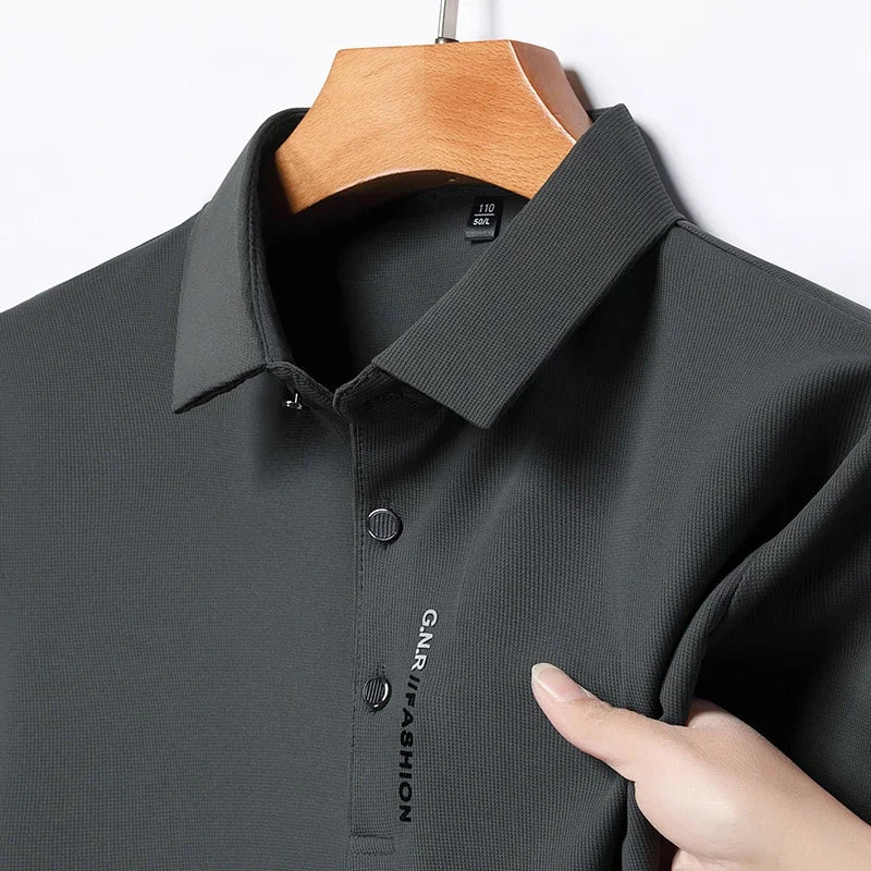 Men's Short Sleeve Solid Color Polo Shirt Breathable Comfortable Elastic Top New Arrivals Casual Business Style