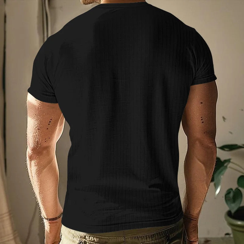New Mens T-shirt Henley Shirt Slim Fit Round Neck Solid Color Casual Summer Short Sleeved T-shirt for Men